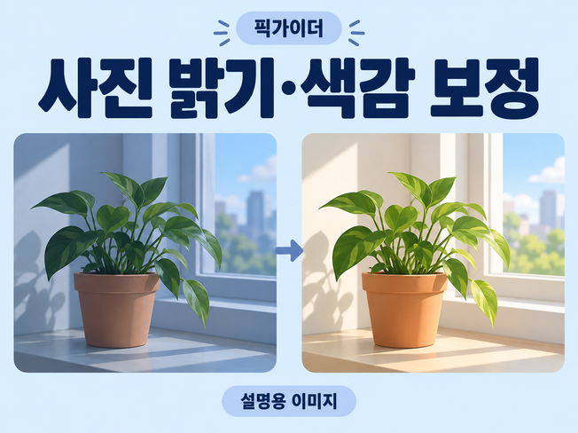 같은 화분 그림의 밝기와 색감 차이를 보여주는 설명용 일러스트