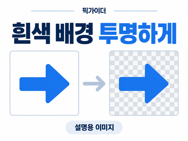 흰색 바탕의 화살표와 투명 배경을 비교한 픽가이더 설명용 이미지